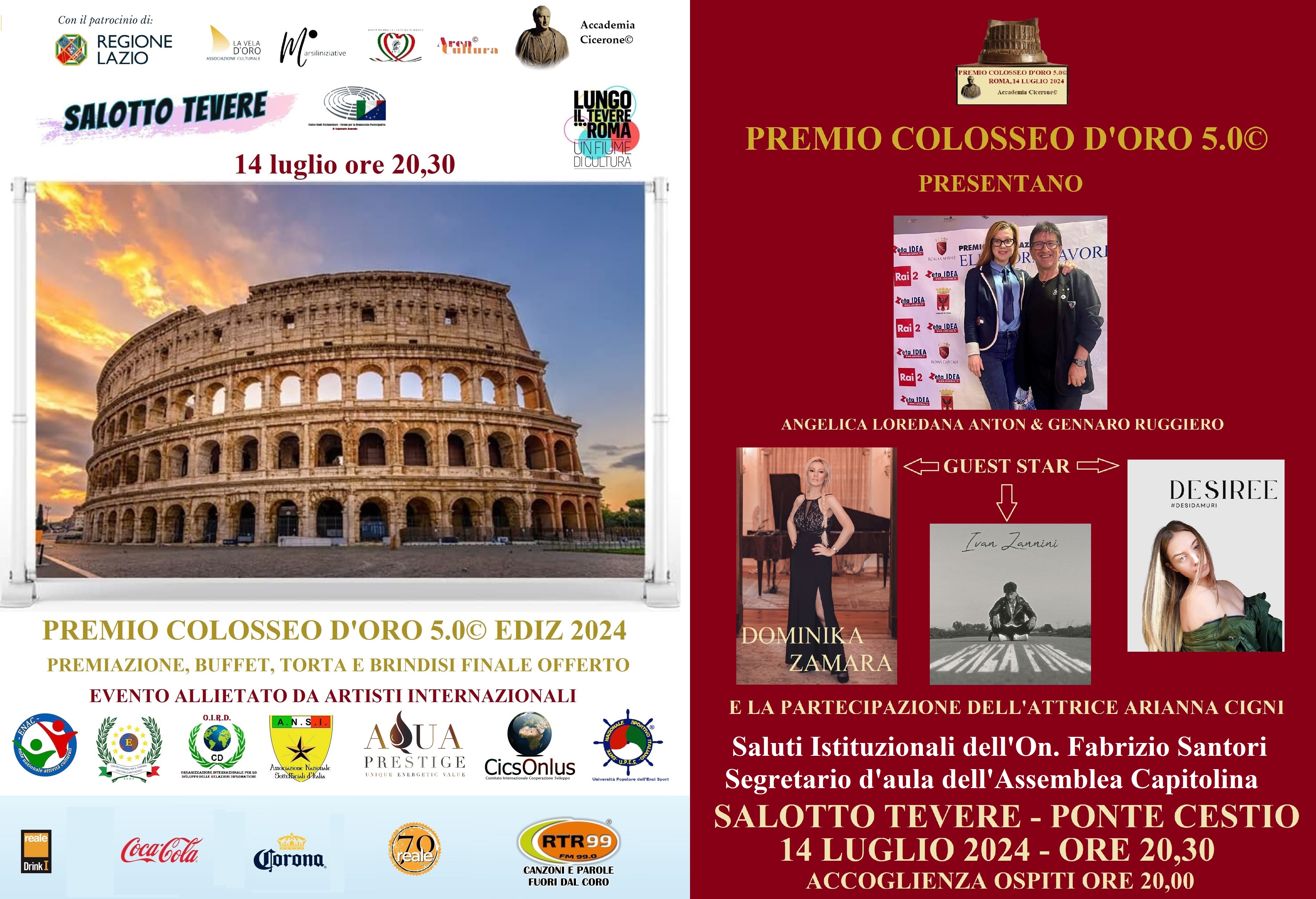 Salotto Tevere: Premio Colosseo d'oro 2024 in un fiume di cultura il 14 luglio 2024